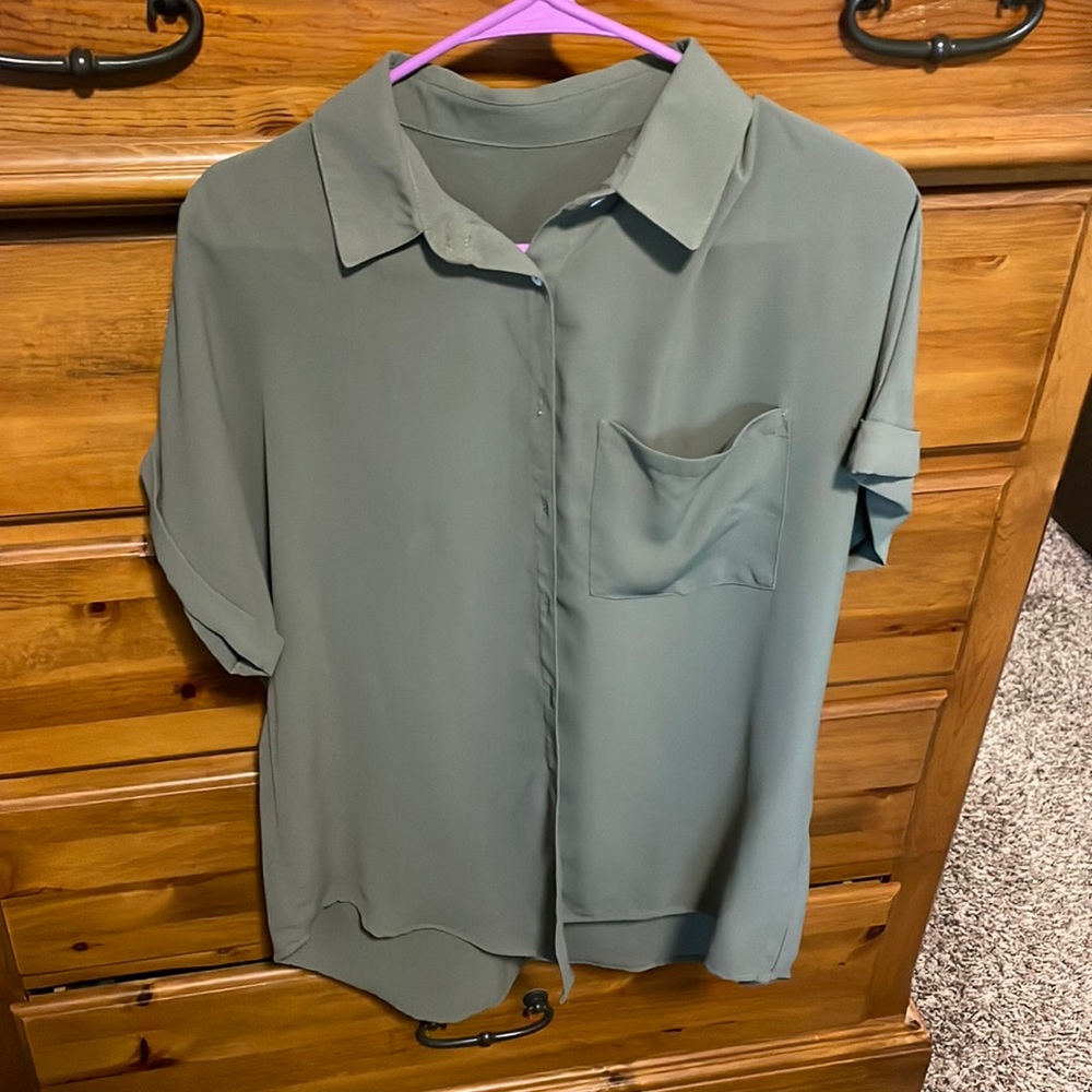 Olive green button down